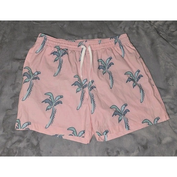 Chubbies Pink Swim Trunks With Palm Trees 5.5" Surf Board Shorts Mens Large - Picture 1 of 8